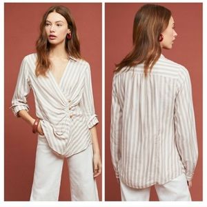 Anthropologie Maeve Striped Wrap Button Blouse 12
